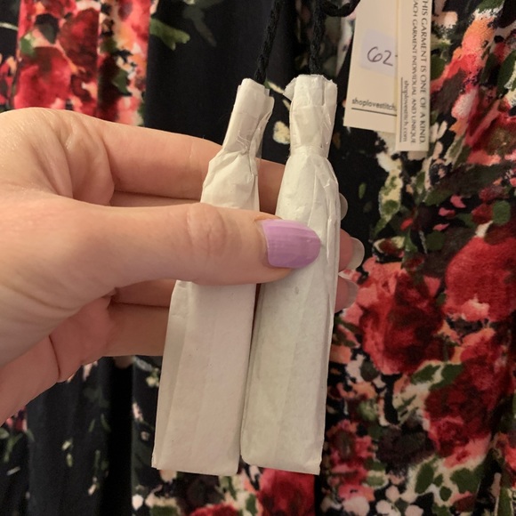 New never worn Love Stitch blouse. Black with red and pink flowers. Tie front. - Picture 6 of 7